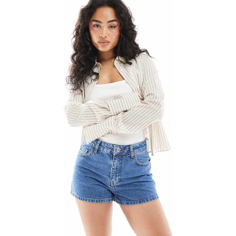 ASOS DESIGN denim micro a line short in mid blue 115640240