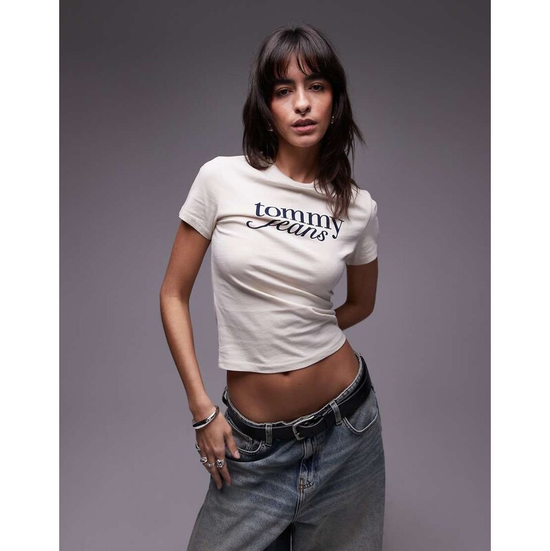 Tommy Jeans retro script baby t-shirt in off white