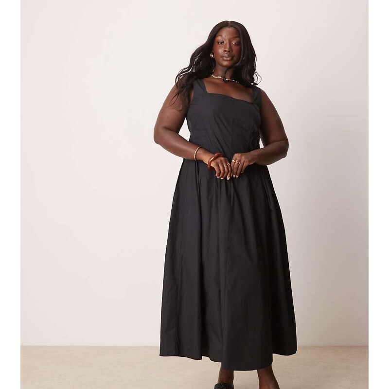 ASOS Curve ASOS DESIGN Curve scoop neck pleat waist maxi sundress in 113260354