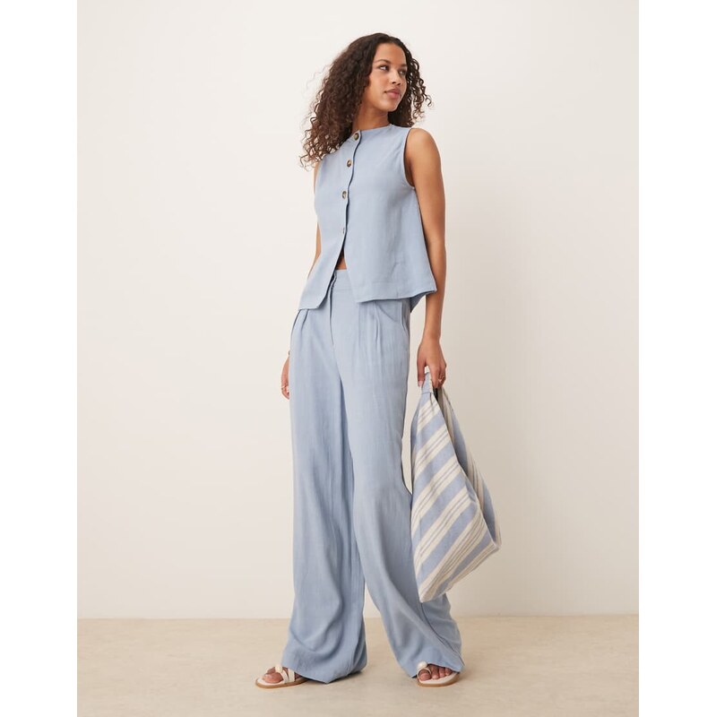 ASOS DESIGN pleat front wide leg trousers with linen co-ord in