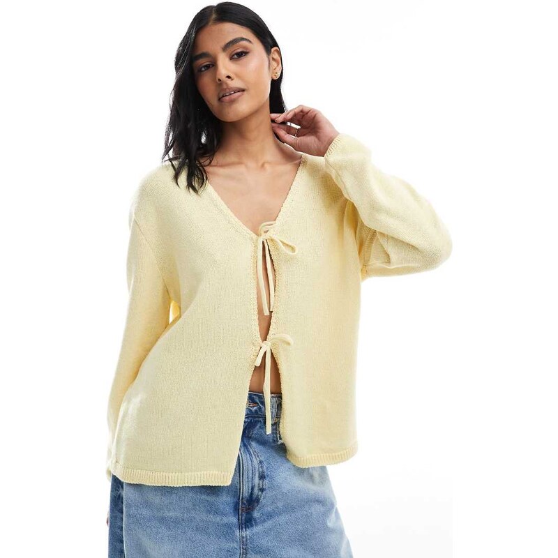 ASOS DESIGN v neck knitted oversized tie front cardigan in buttermilk 105328320