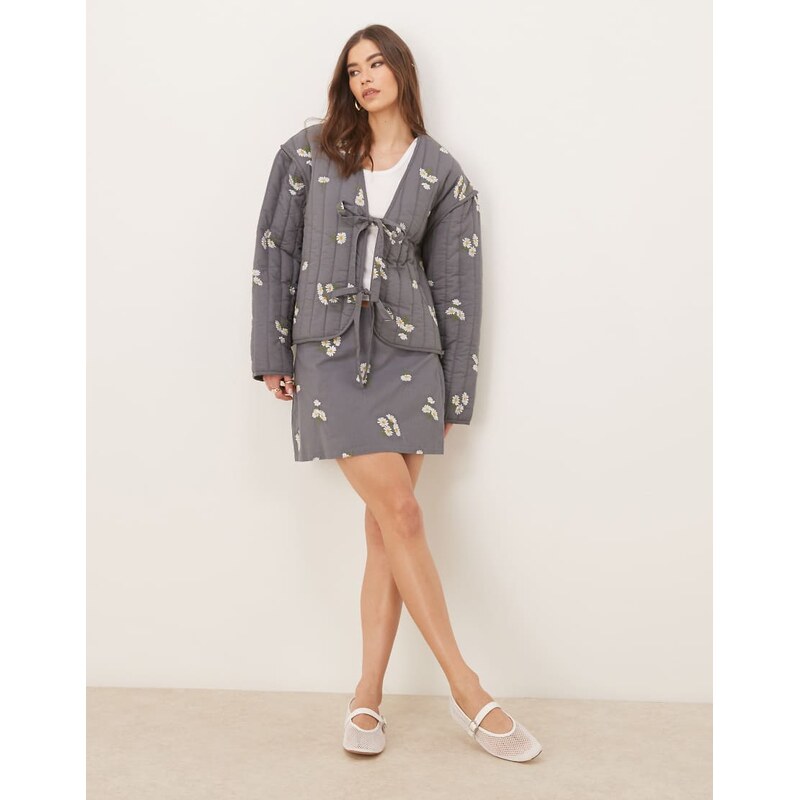 ASOS DESIGN embroidered mini skirt in washed grey 105328370