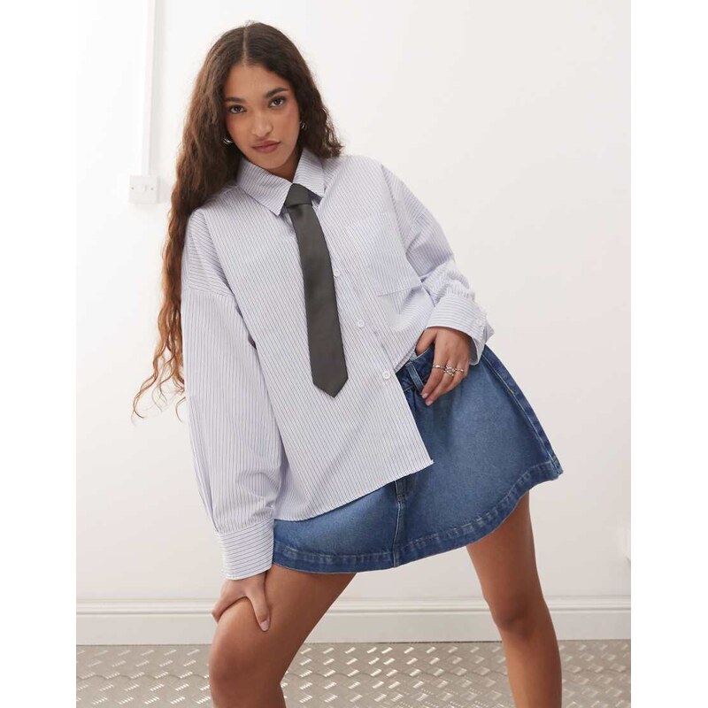 ASOS DESIGN gathered denim micro skirt in mid blue 105336846
