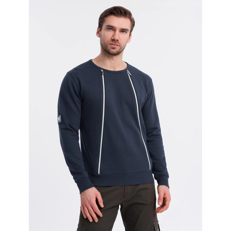 Ombre Clothing Nadčasová tmavě modrá mikina s ozdobnými zipy V3