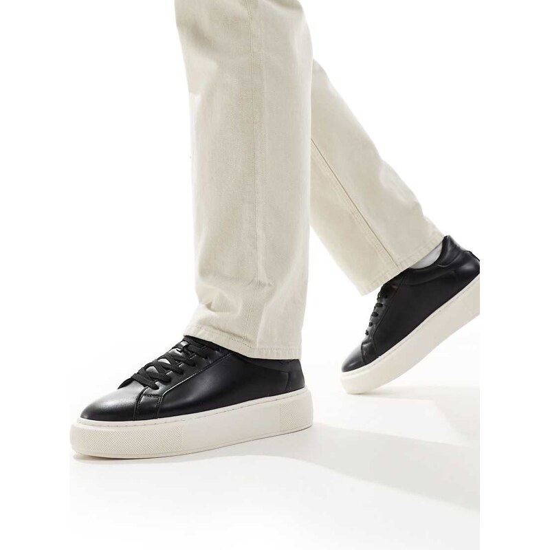 Jack & Jones faux leather trainer in black