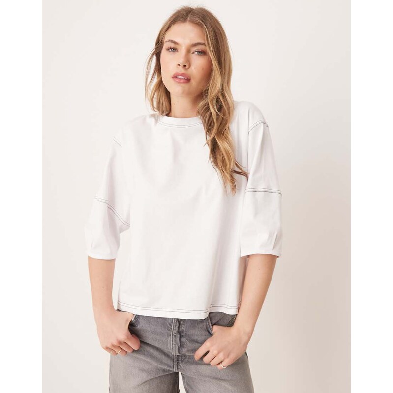 ASOS DESIGN boxy crop t-shirt with contrast stitch in white