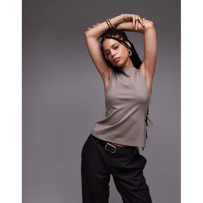 & Other Stories boat neck jersey vest top in mole beige-Brown 105336794