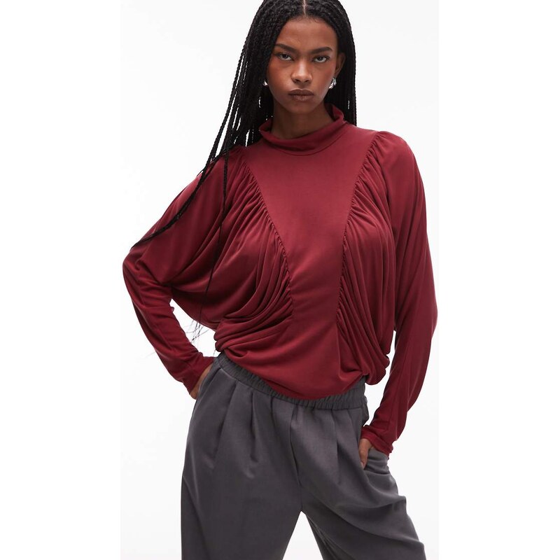 ASOS DESIGN modal batwing sleeve top in cherry red 105336981
