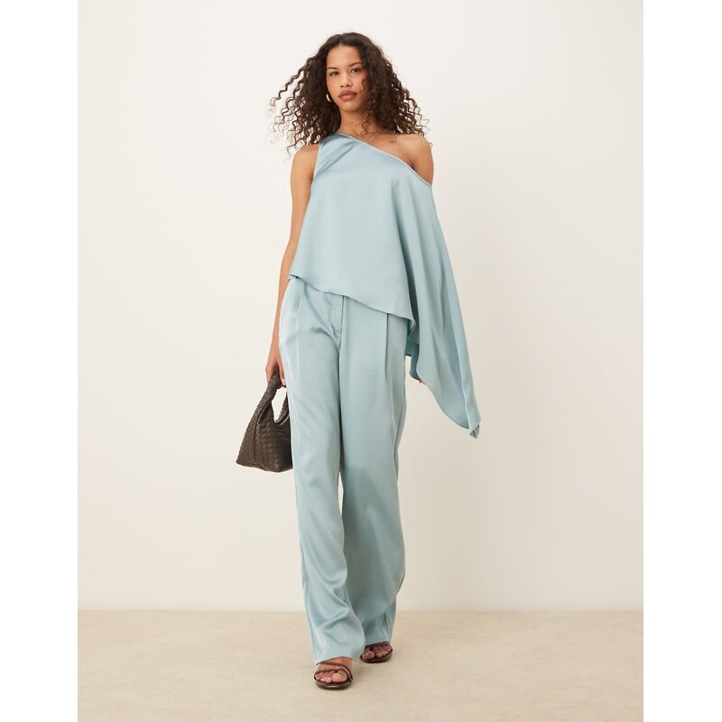 ASOS DESIGN tailored straight leg satin trousers co-ord in light blue 105337024
