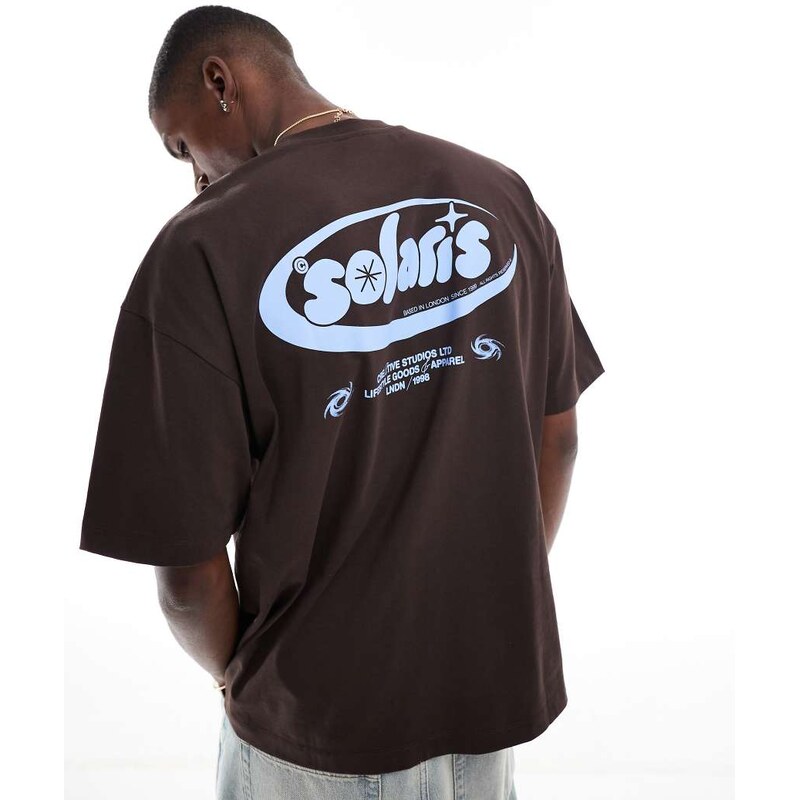 ASOS DESIGN oversized t-shirt with text graphic in brown