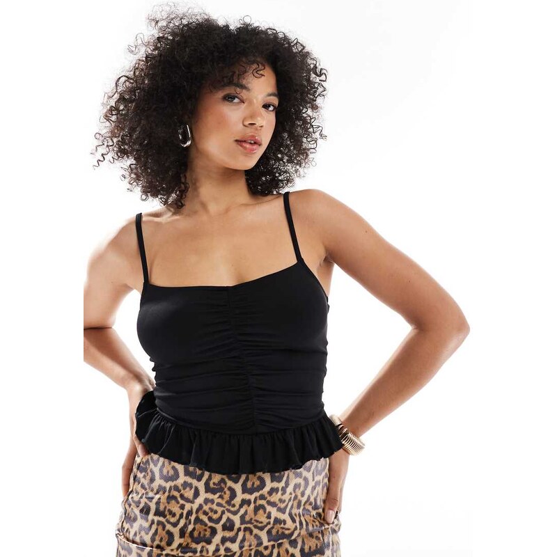 ASOS DESIGN ruched cami with mini frill detail in black 105337068