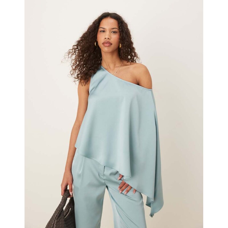 ASOS DESIGN tailored one shoulder drape top co-ord in light blue 105341499