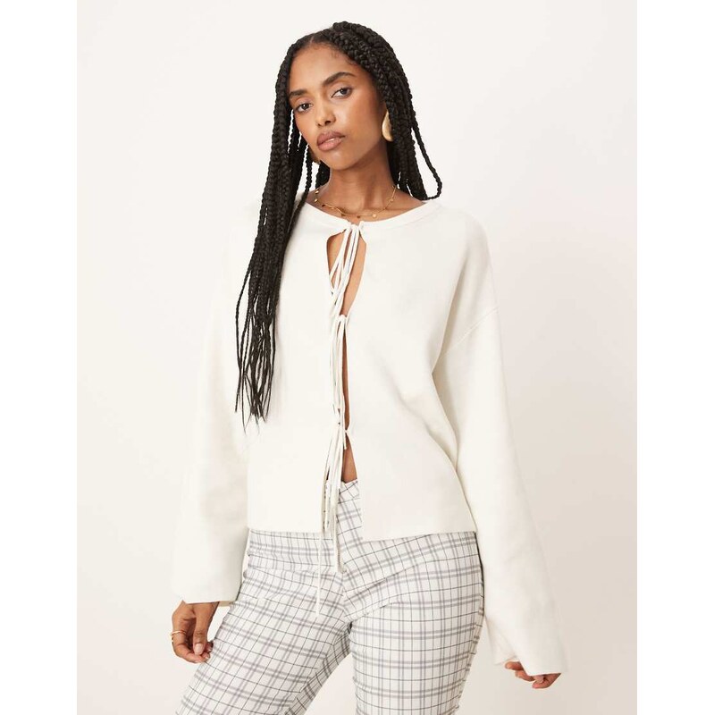 Gina Tricot lightweight knit tie cardigan top in cream-White 105351288