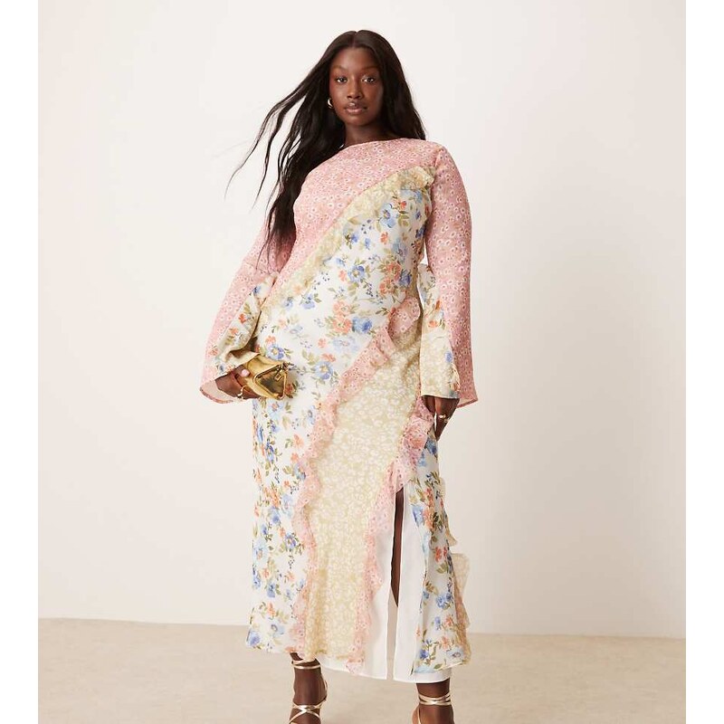 ASOS Curve ASOS DESIGN Curve spliced frill seam detail maxi dress in 105458064