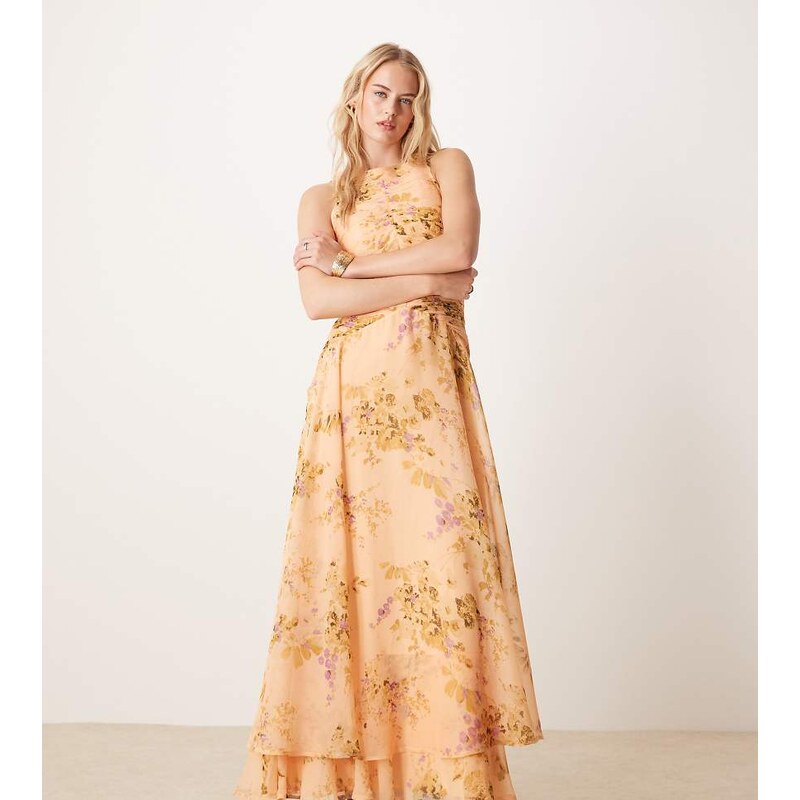 ASOS Tall ASOS DESIGN Tall racer neck ruched bodice dropped waist maxi 105458074