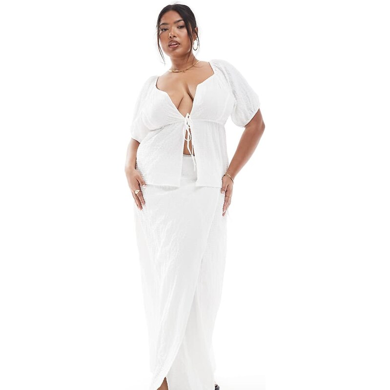 Esmee Curve Exclusive tie side wrap maxi beach skirt in white 105592039