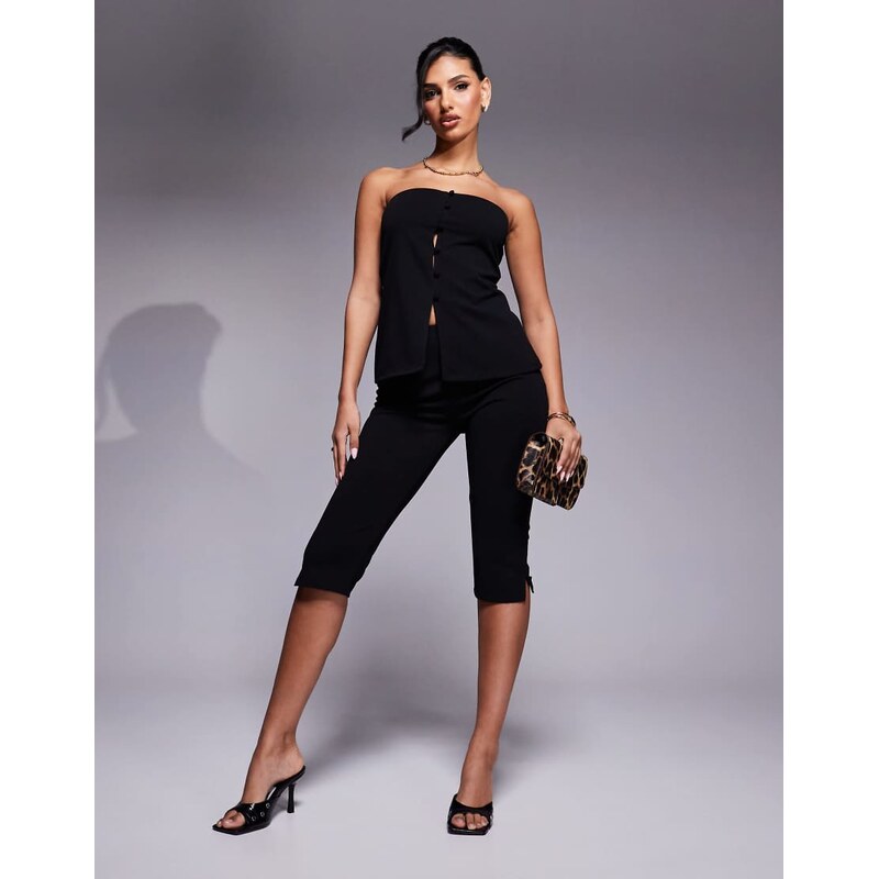 ASOS DESIGN co-ord capri trousers with side split in black