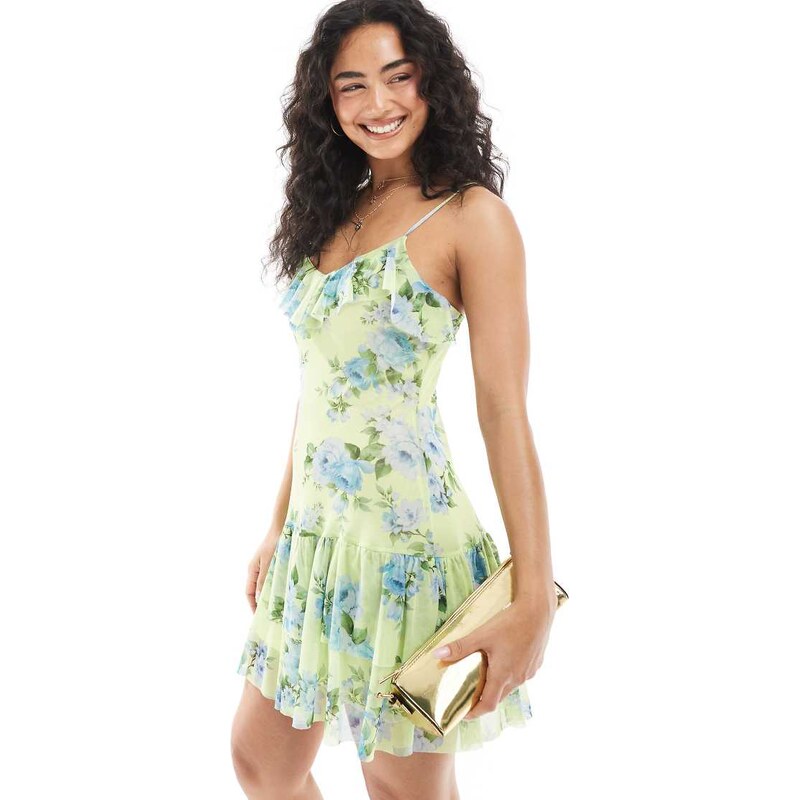 Miss Selfridge tiered ruffle floral cami dress in yellow 105542067