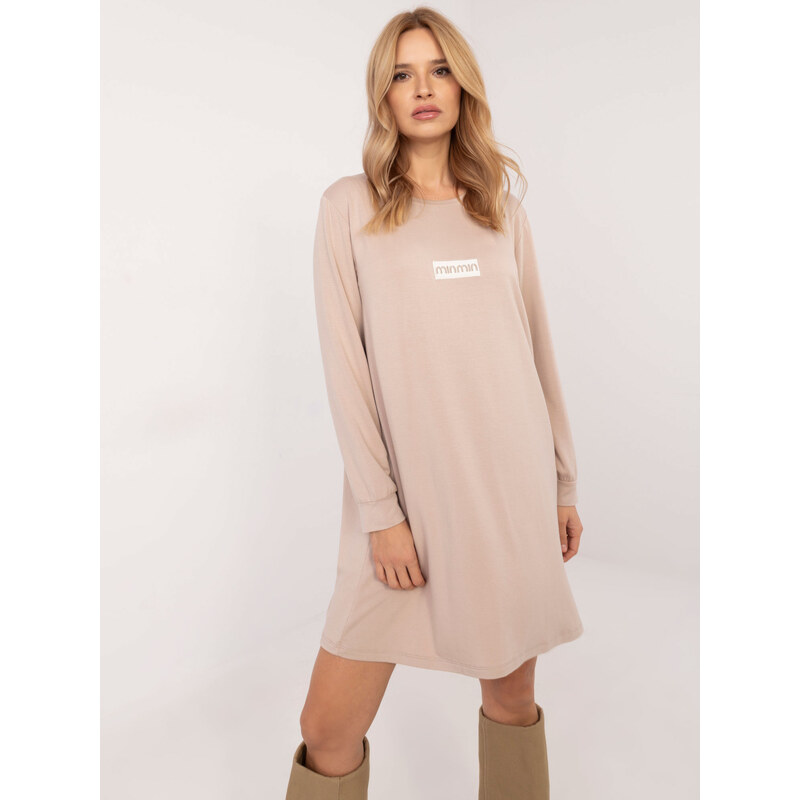 RELEVANCE Béžové dámské mikinové šaty s nášivkou -beige Béžová
