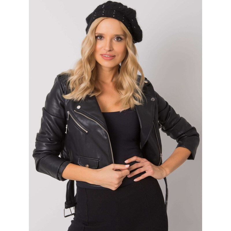 BASIC Černý baret s kamínkovým zdobením -black Černá 85872786