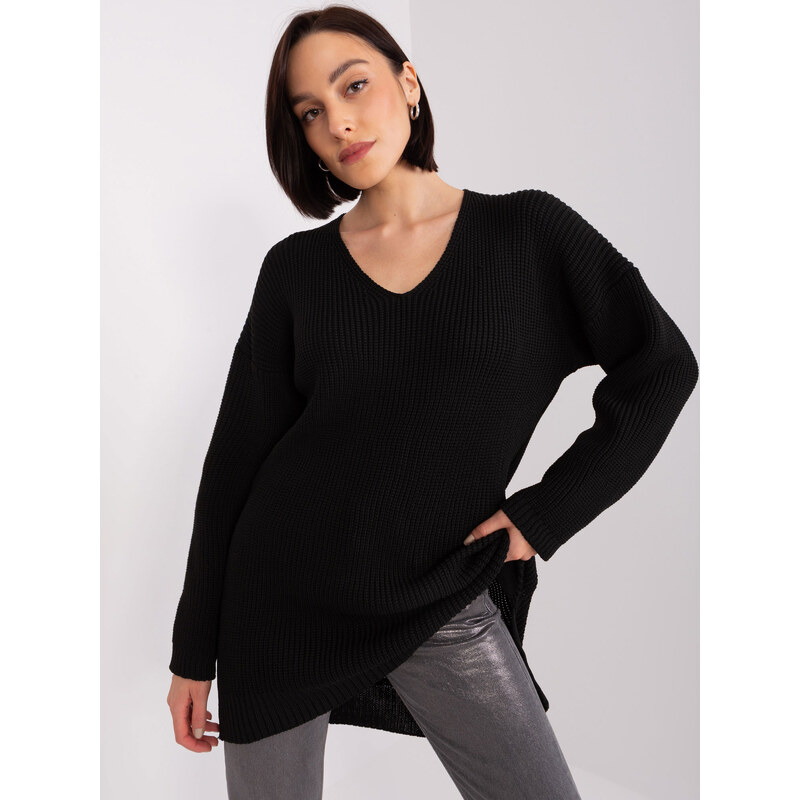 BASIC Černé pletené svetrové šaty -black Černá