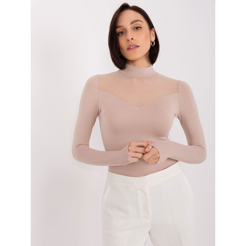 BASIC FEEL GOOD Béžové tričko s průsvitnými zády -beige Béžová 87195804