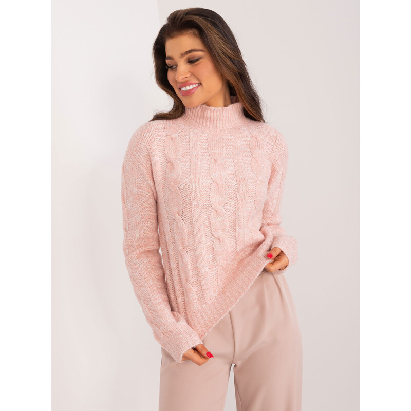 BASIC Světle růžový pletený rolák --light pink Světle růžová 108166927