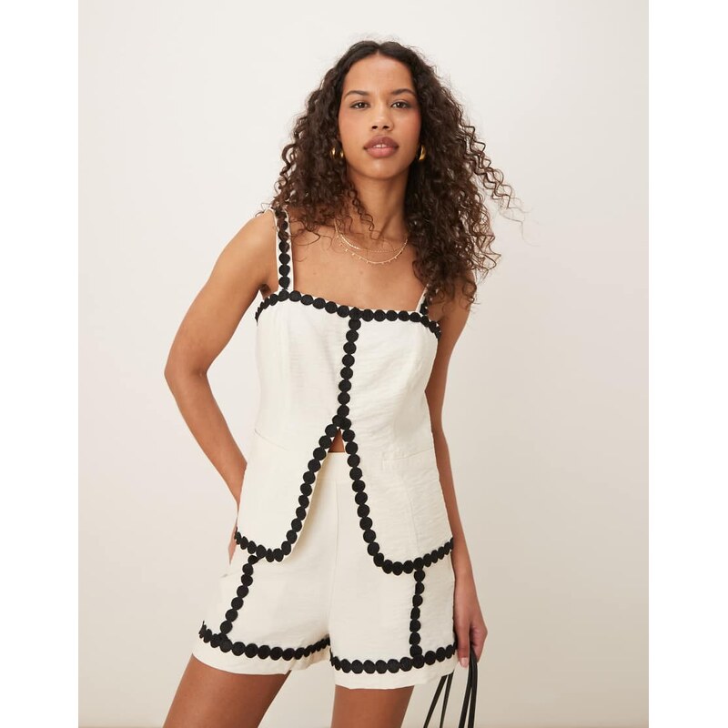 ASOS DESIGN tailored square neck top with rik rak trim co-ord in white 105350851