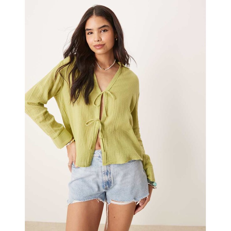 Abercrombie & Fitch textured relaxed beach shirt in lime-Green 105341601