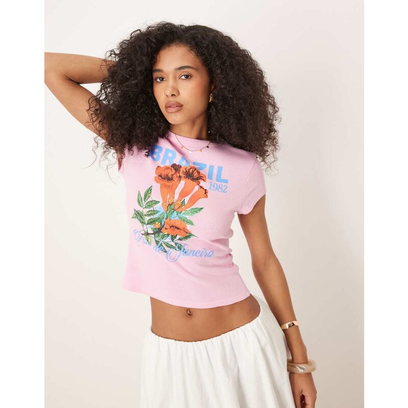 ASOS DESIGN waffle baby tee with brazil graphic in pink 105341542