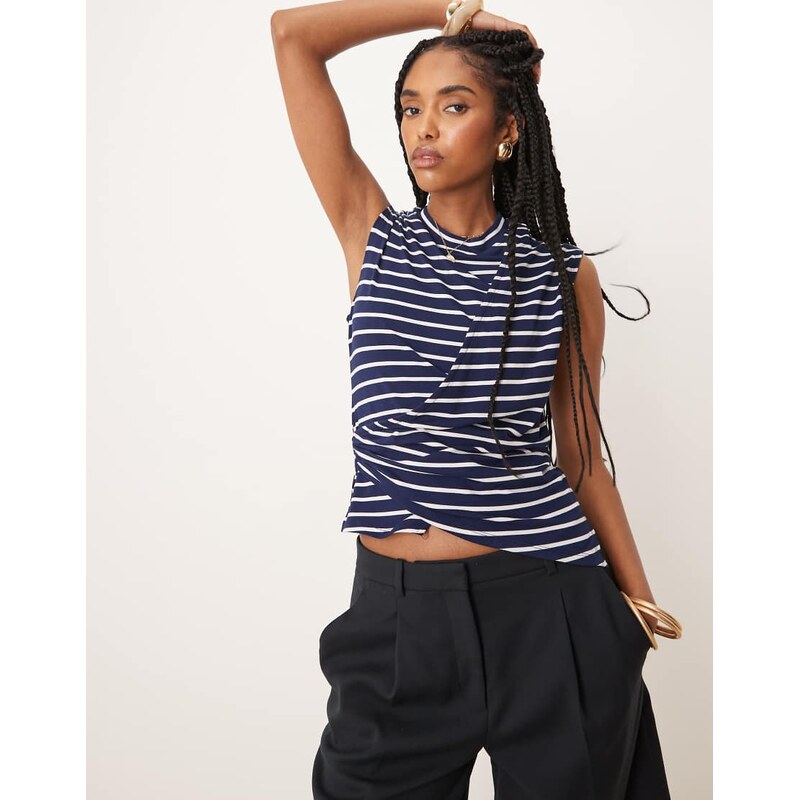 ASOS DESIGN corset waist top in navy stripe-Multi 105351144