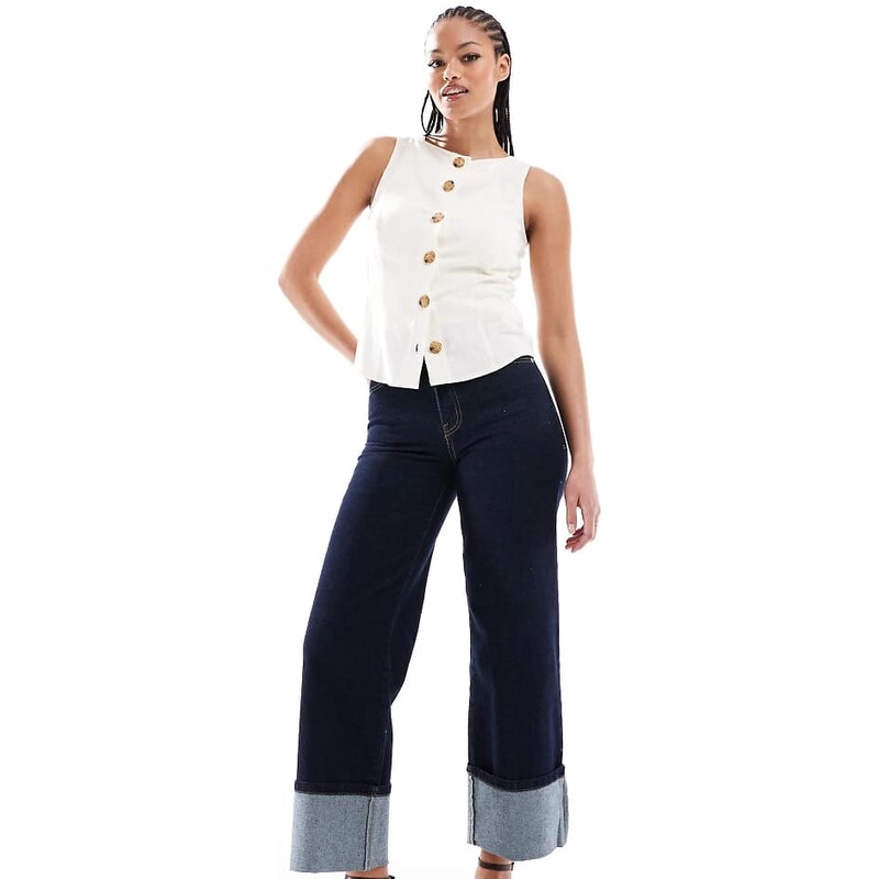 ONLY Tall cropped wide leg turn up hem jeans in indigo-Navy 105744058