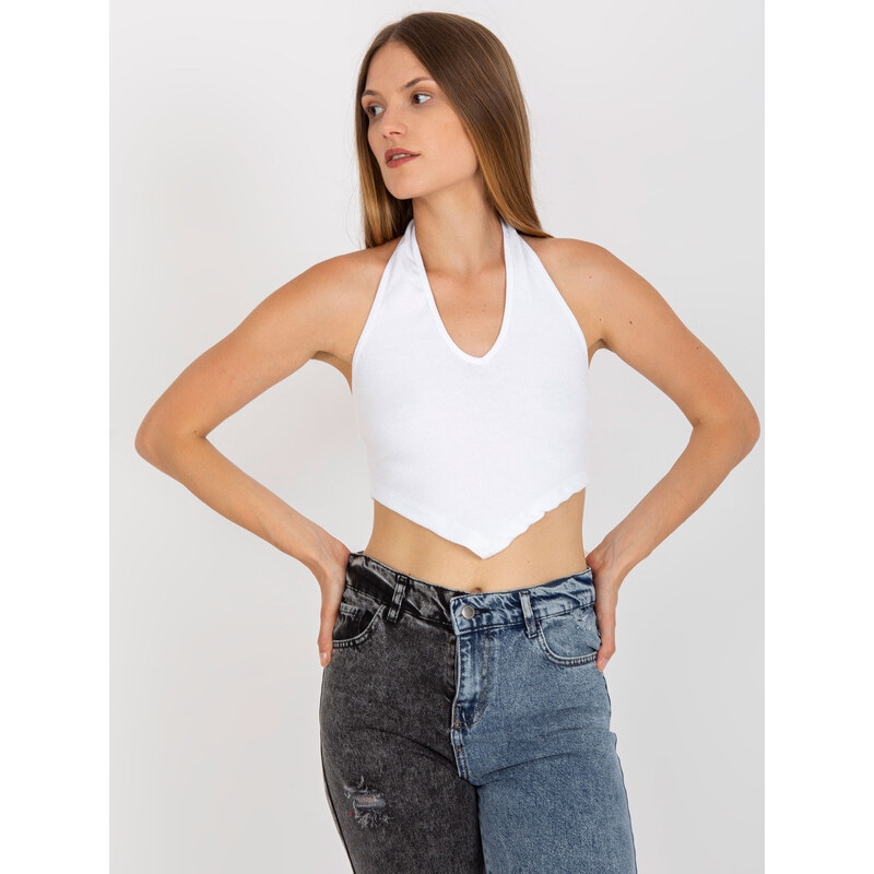 RUE PARIS Bílý crop top s výstřihem -white Bílá 85875669