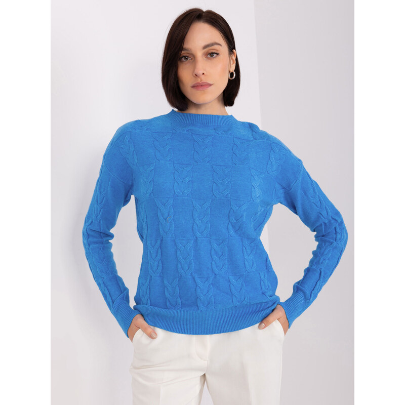ITALY MODA Modrý copánkový svetr -blue Modrá 87161375