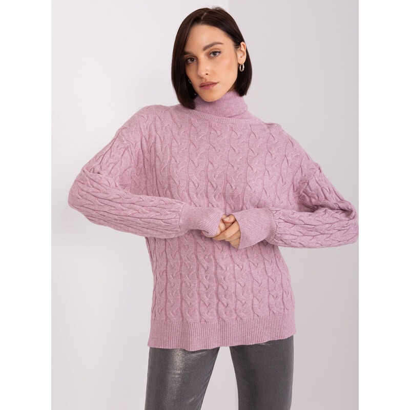 ITALY MODA Světle fialový rolák s copánkovým vzorem -light viollet 87195798