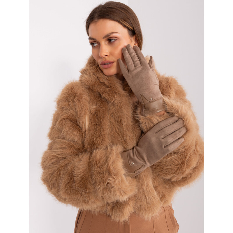 ITALY MODA Tmavě béžové semišové rukavice -dark beige Béžová 88286805