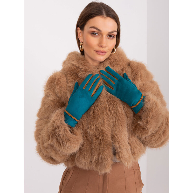 ITALY MODA Modro-zelené elegantní rukavice -blue Modrá 88286817