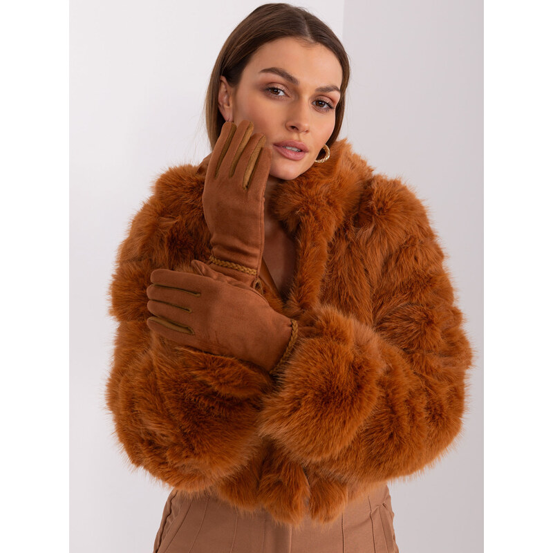 ITALY MODA Světle hnědé elegantní rukavice -light brown Hnědá 88286819