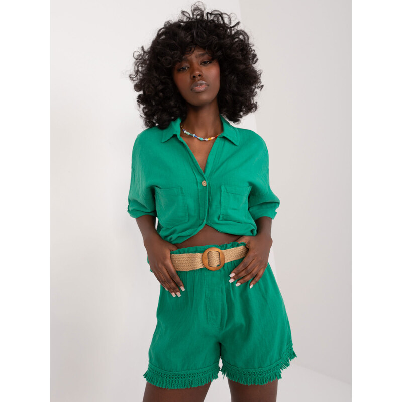 ITALY MODA Zelené plátěné šortky -green Zelená 92076339