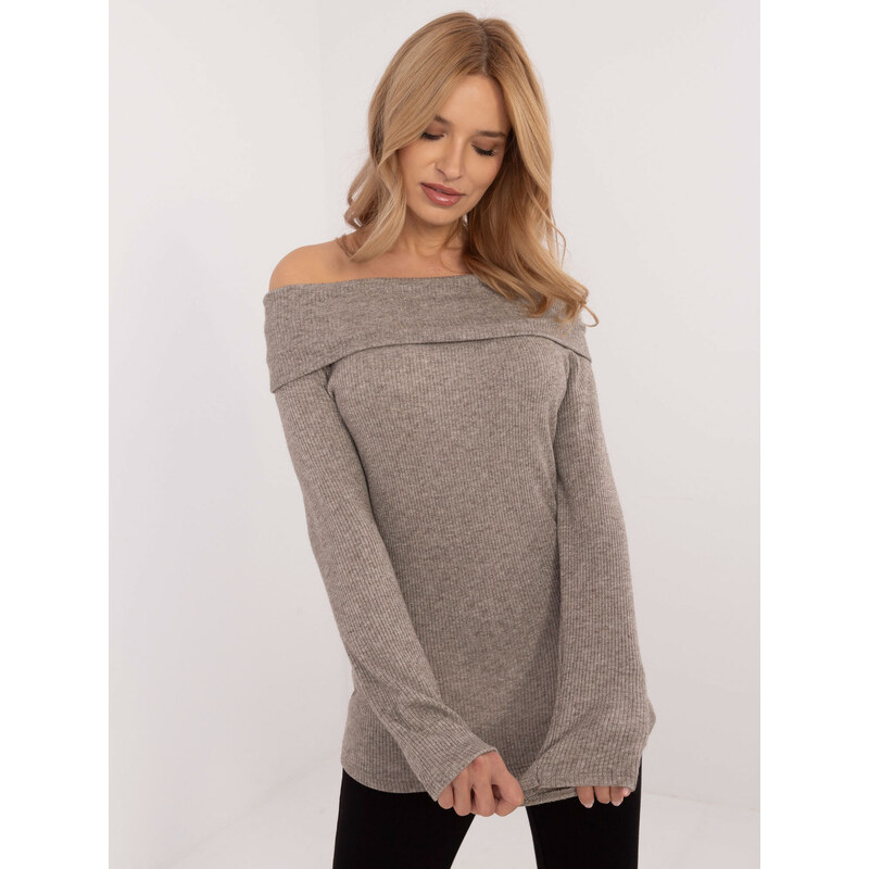 ITALY MODA Světle hnědý dámský svetr s odhalenými rameny -light brown 101761908