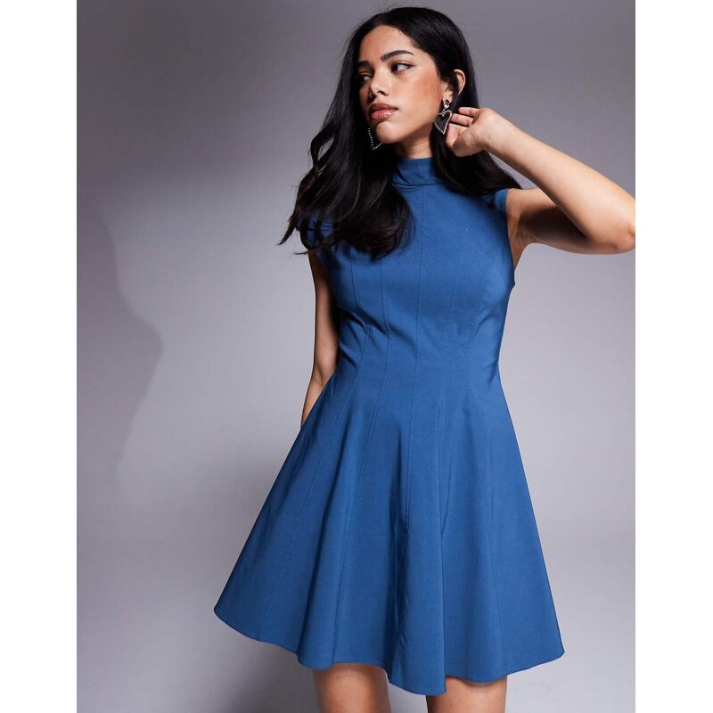 ASOS DESIGN bengaline high neck asymmetric sleeve seamed mini