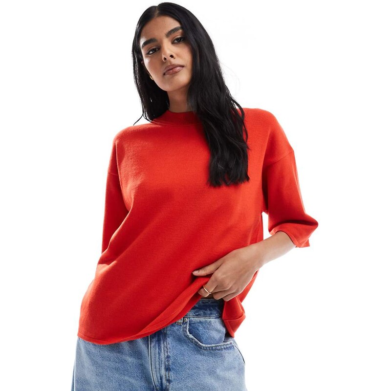 ASOS DESIGN knitted structured t shirt in red
