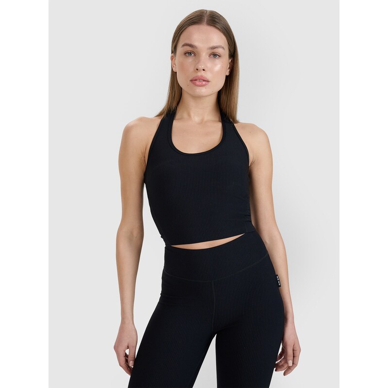 Dámský hladký crop top slim 4F x Anna Lewandowska - černý