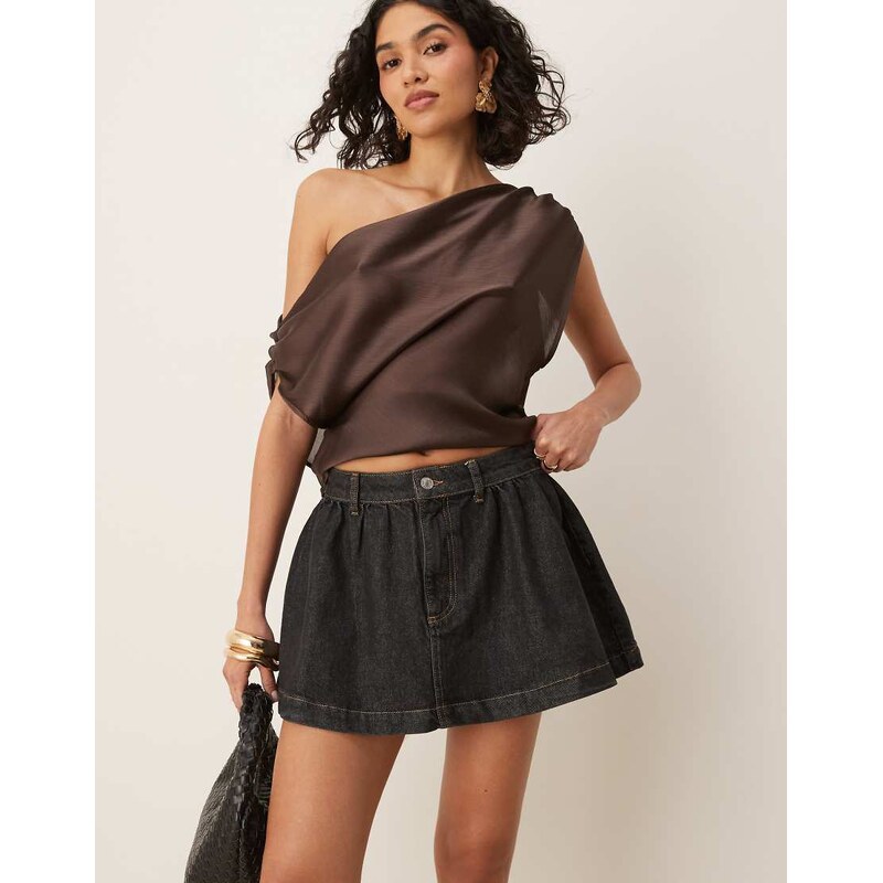 ASOS DESIGN gathered denim micro skirt in black 105882480