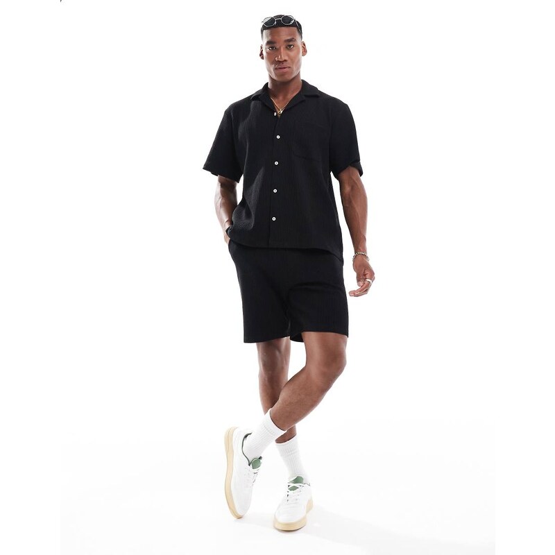 Selected co-ord waffle shorts in black