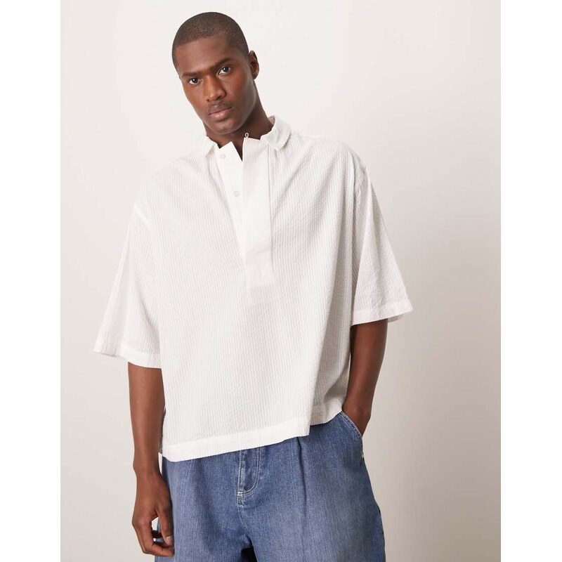 ASOS DESIGN boxy oversized overhead seersucker shirt with half