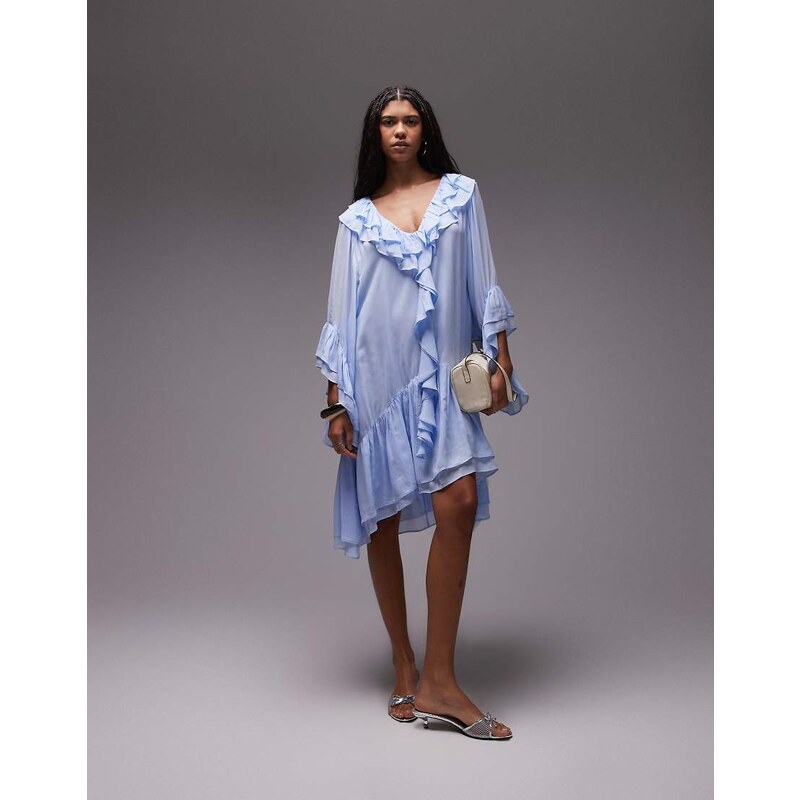 & Other Stories sheer chiffon mini dress with ruffles and tier hem in 105441389