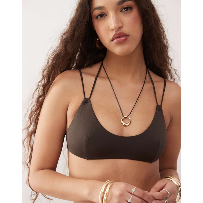Weekday multi strap bikini top in dark brown 105362104