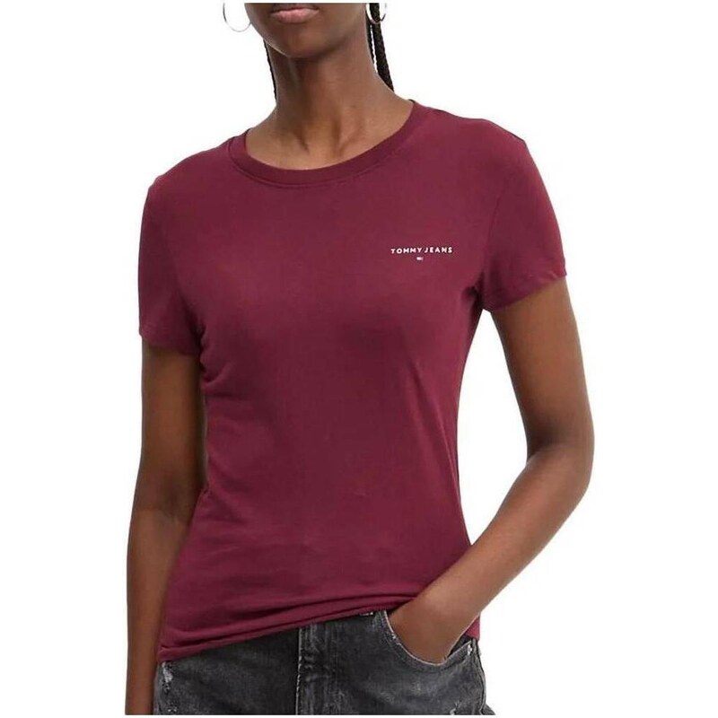 Tommy Jeans dámské vínové tričko