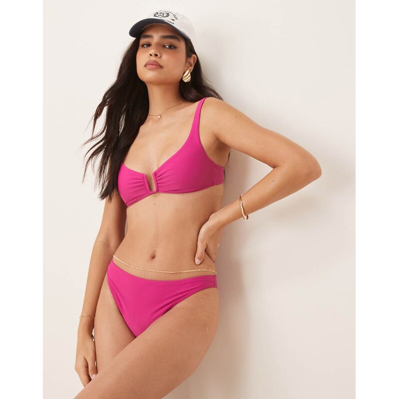 Abercrombie & Fitch cheeky tie side bikini bottom co-ord in raspberry 105357378